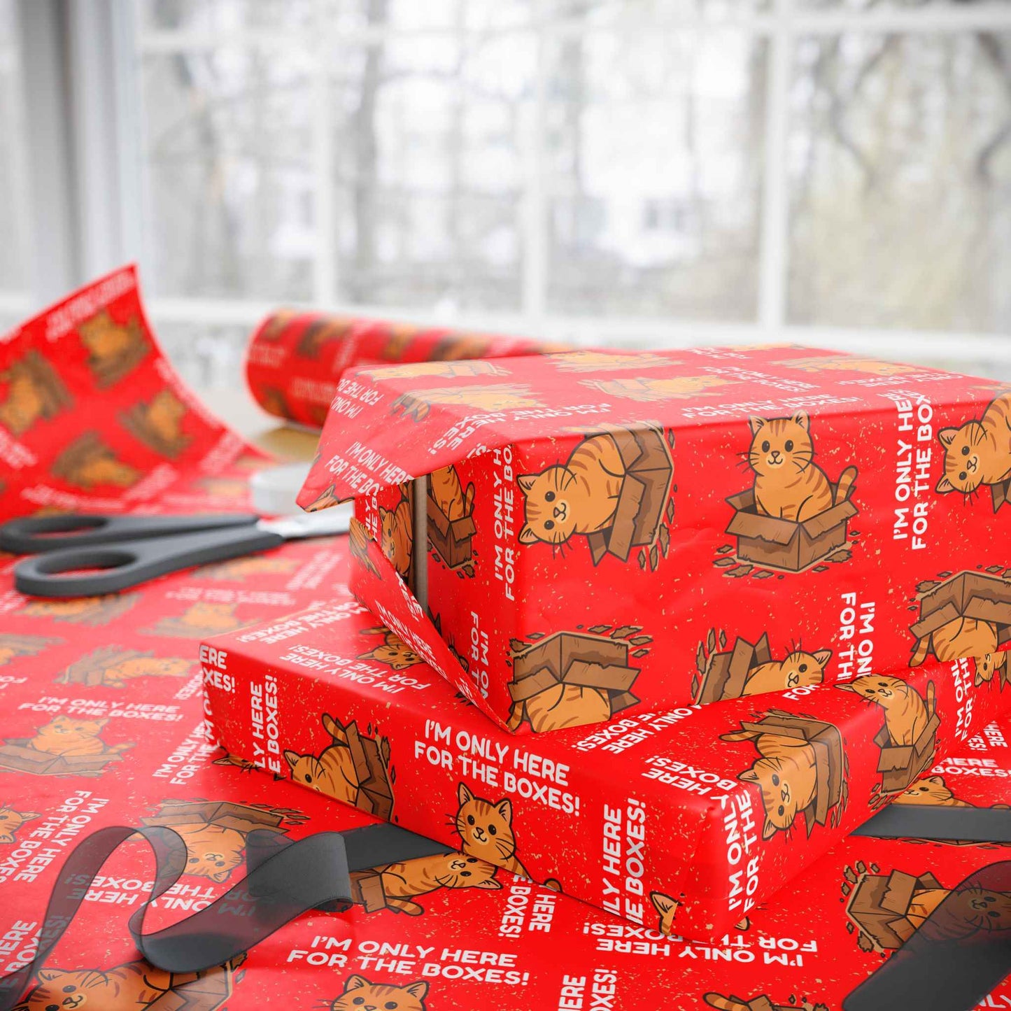 I’m Only Here for the Boxes – Cat-Themed Wrapping Paper