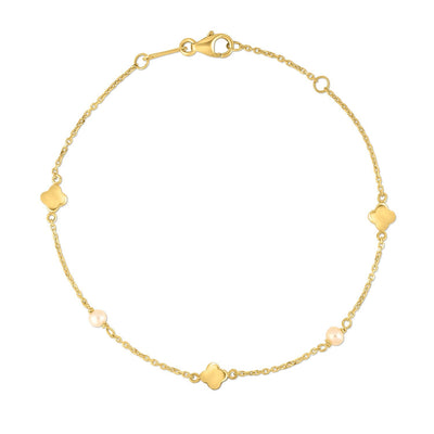 Bracelet en trèfle en perles en or jaune 14k