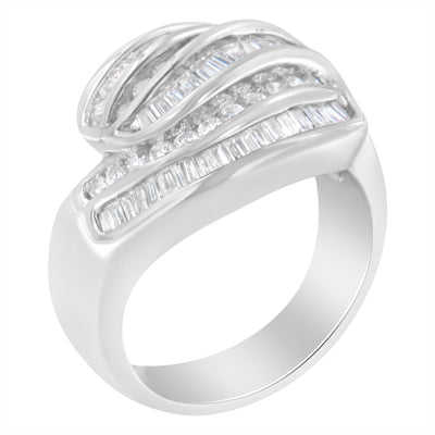 Bague Bypass en Or Blanc 14KT avec Diamants