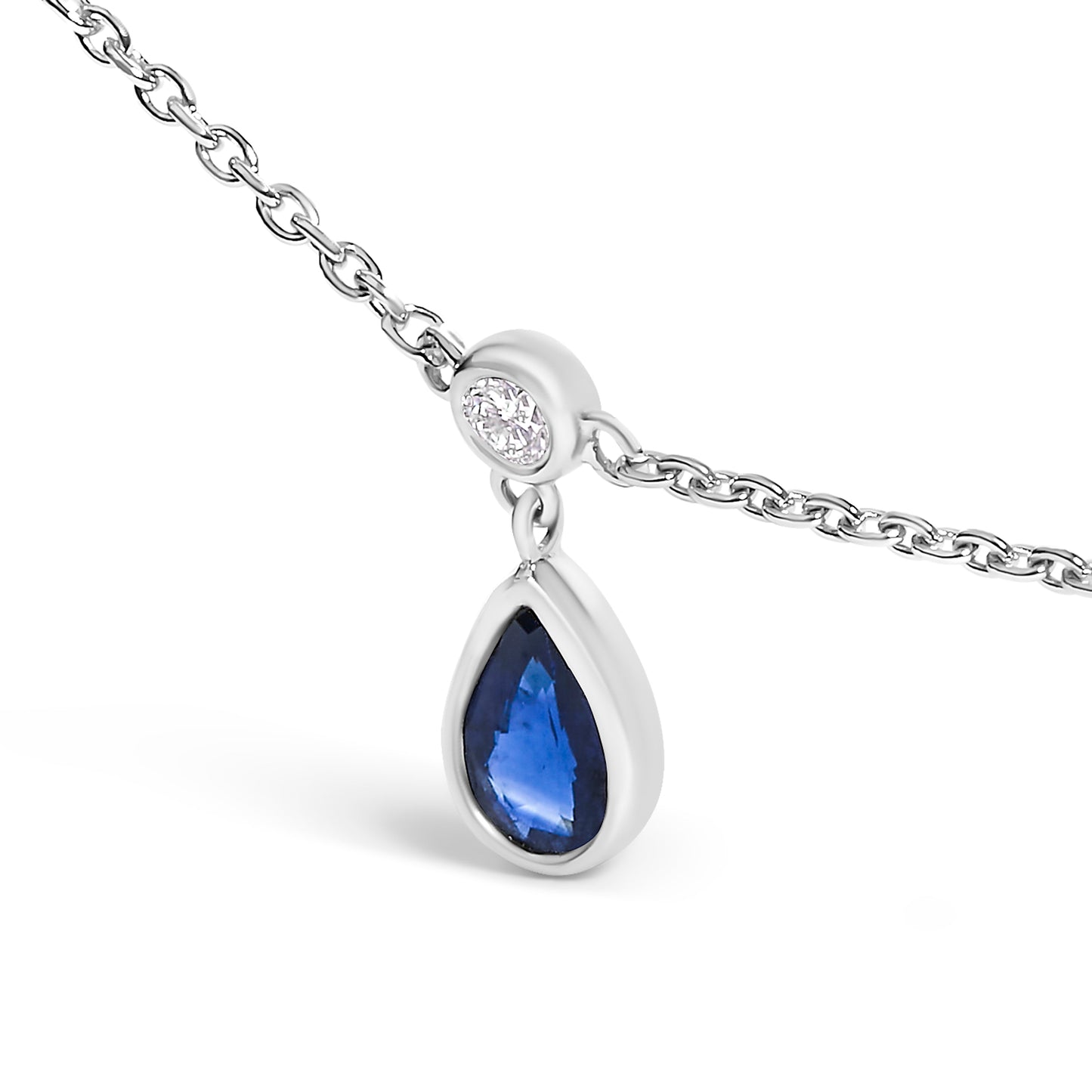 Collier en or blanc 10K avec saphirs bleus et diamants - 18"