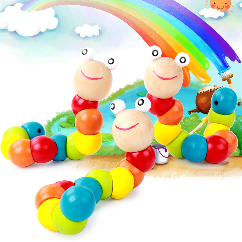 Colorful Simulation Caterpillar Twist Worm Baby Educational Early Education Wooden Toy Doll Worm Building Blocks - Korvel