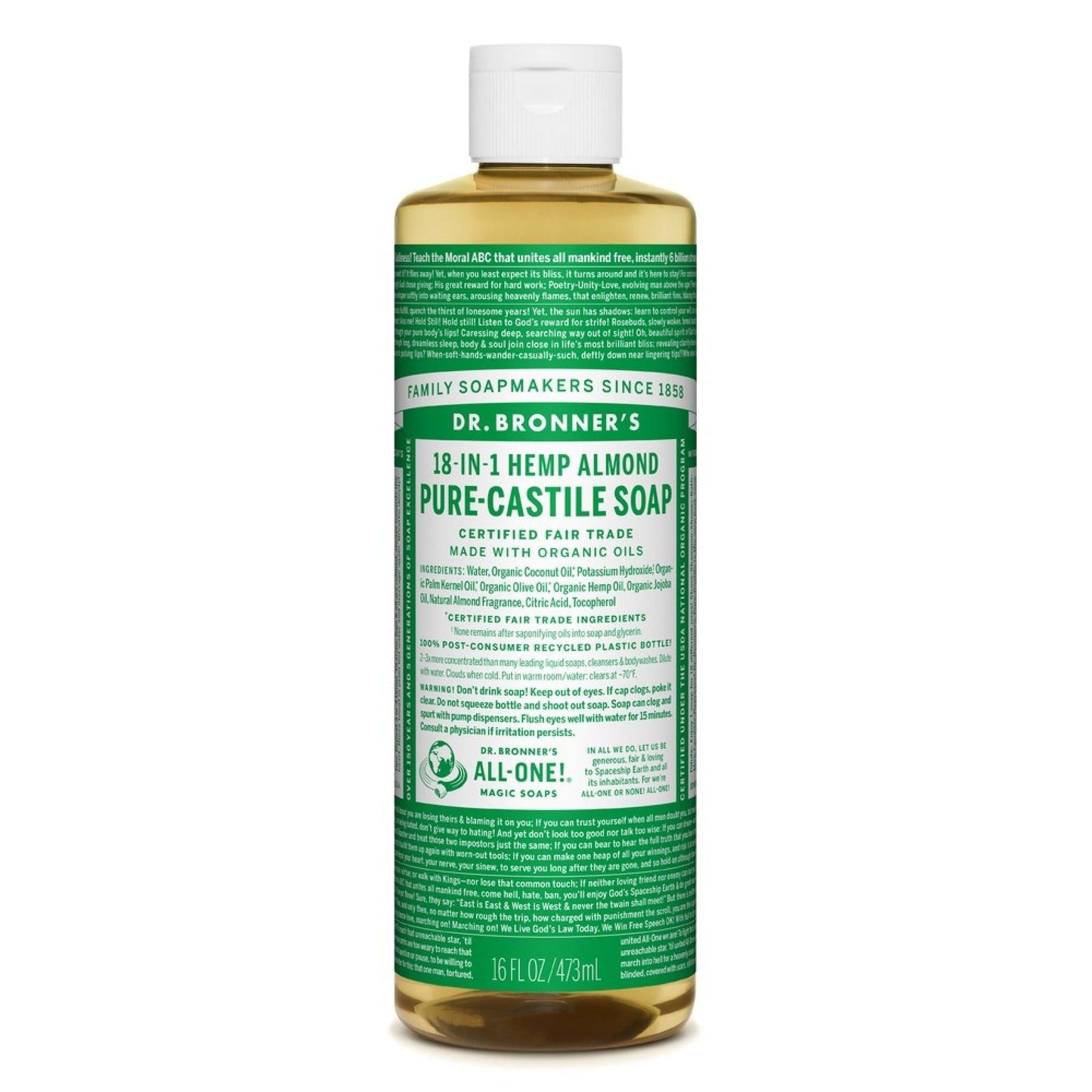 Savon liquide pur Castile Dr. Bronner - Parfum d'amande, 16 Fl Oz