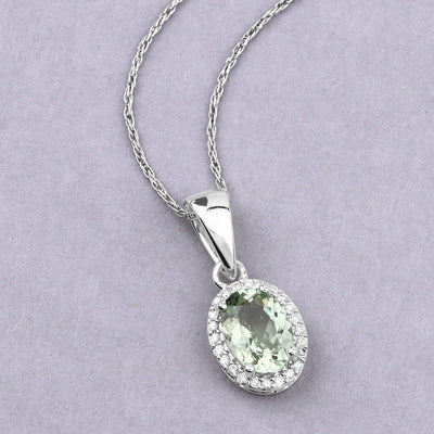 1.27 Carat Green Tourmaline & Diamond 14K White Gold Pendant