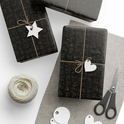 Papel de Regalo con Gatos en Arte Lineal de Foil Dorado – Papel de Regalo Elegante y Versátil