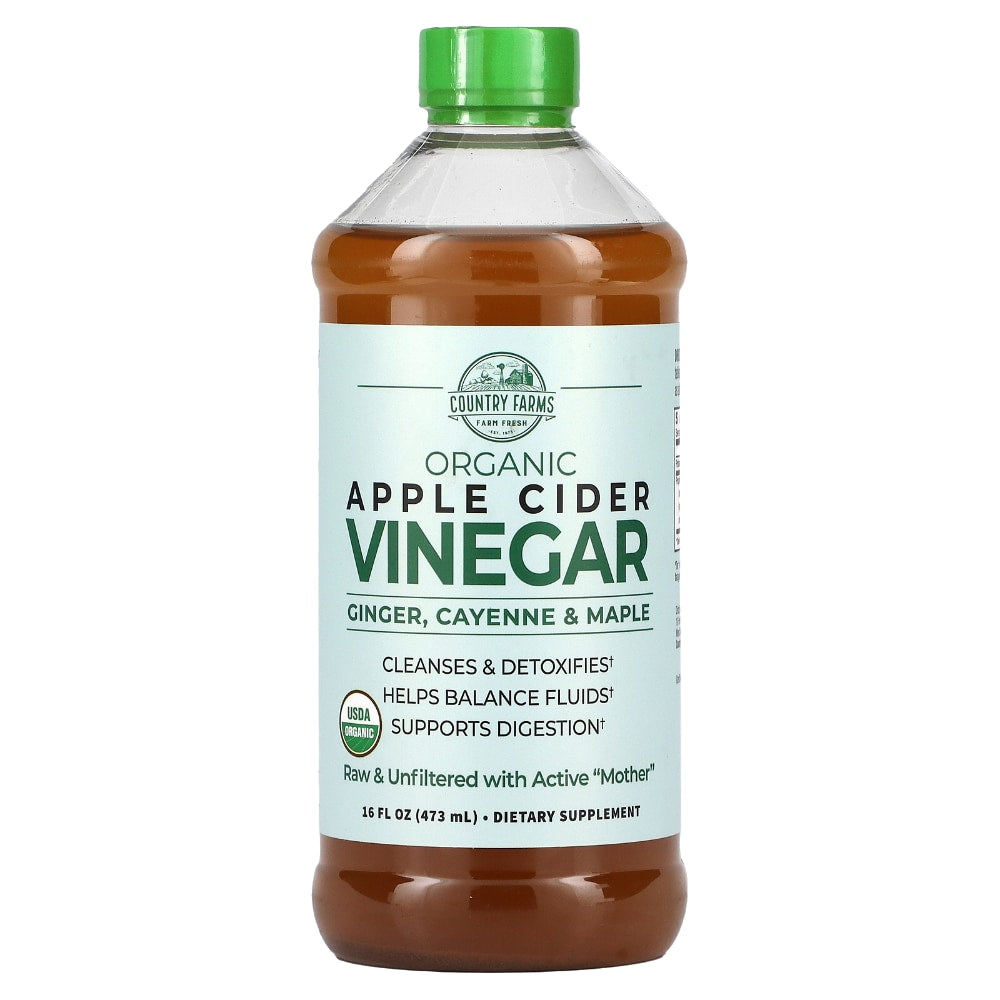 Vinagre de Sidra de Manzana Orgánico Country Farms con Jengibre, Cayena y Arce