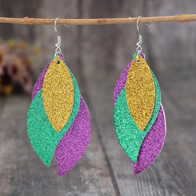 PU Leather Leaf Dangle Earrings - Korvel