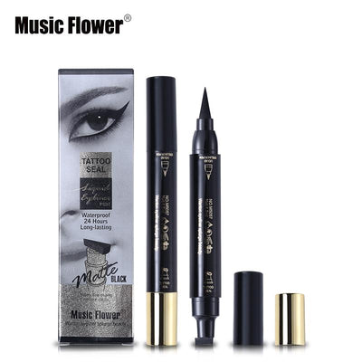 Music Flower Brand Eyes Makeup Tattoo Seal Liquid Eyeliner Pen Waterproof Matte Black Stamp Wanton Eye Liners 24HR Long-lasting - Korvel