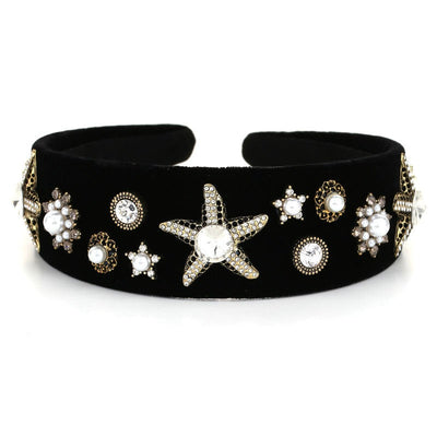 Fashionable velvet pearl black starfish hairband - Korvel