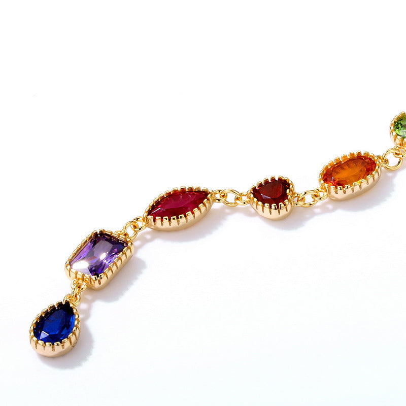 Light luxury rainbow zircon geometric 925 sterling silver gold-plated pendant - Korvel