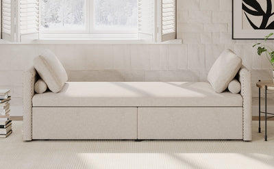 Modern Beige Lounge Chair Sofa Bed with Storage Drawers