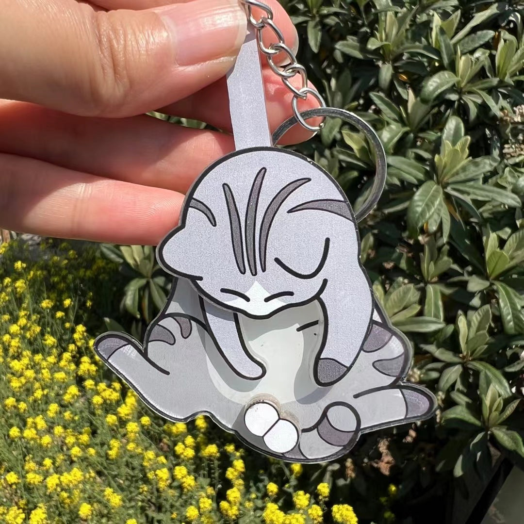 Creative Pulling and Playing Egg Cat Keychain Pendant Cute and Bizarre Spinable Bag Pendant - Korvel