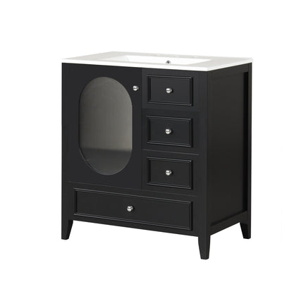 30" Black Bathroom Vanity with Sink and Storage