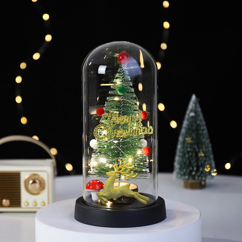 Christmas Gift LED Light Illumination Decorative Ornament Mini Christmas Tree Deer Glass Cover - Korvel