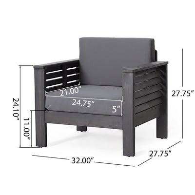 Outdoor Acacia Wood Club Chairs with Cushions, Dark Gray, 27.75"D x 32"W x 27.75"H - Korvel