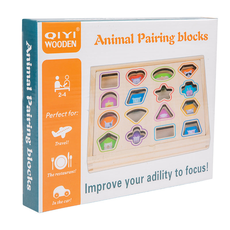 Wooden shape matching block box, children's early education cognitive color, graphic matching card, matching block toy - Korvel