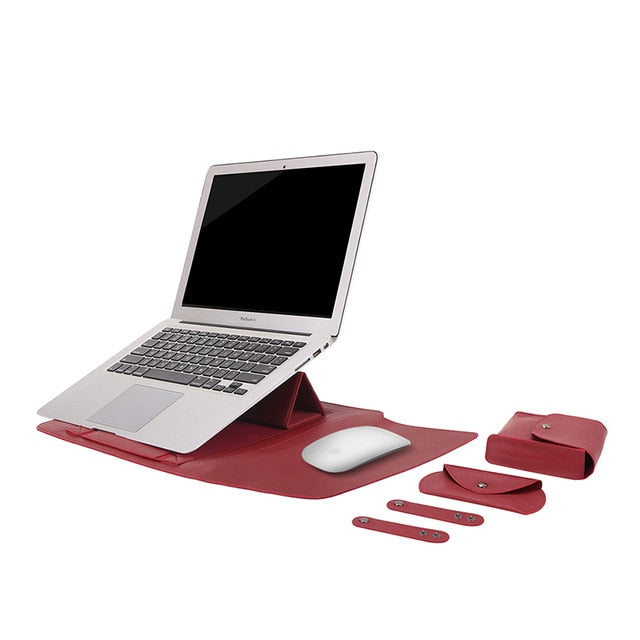 Laptop Bag PU Leather Sleeve Bag Waterproof Case For Macbook Air Pro 13 15 Portable Laptop Notebook Bag With Support Frame - Korvel