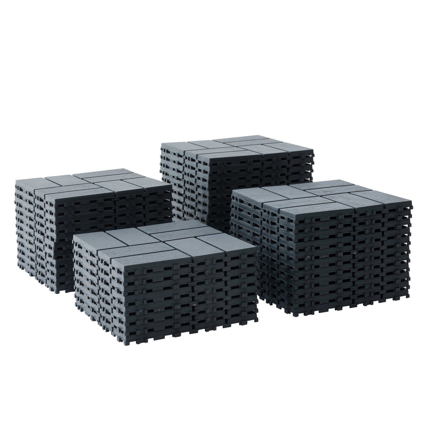 Plastic interlocking deck tiles, 44 terrace deck tiles, 12 "x12" square waterproof terrace floor tiles, gray - Korvel