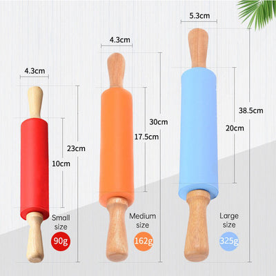 Wooden Handle Silicone Rolling Pin Rolling Pin Roller Flour Pin Small Medium And Large Household Baking Tools And Kitchenware - Korvel