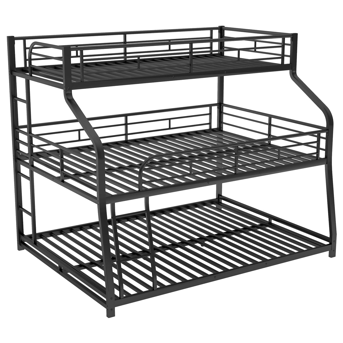 Twin XL/Full XL/Queen Triple Bunk Bed with Long and Short Ladder and Full-Length Guardrails Black - Korvel