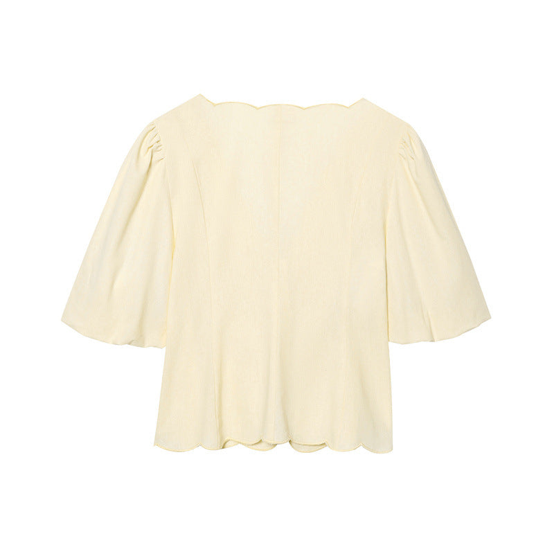 Elegant Solid Color Bubble Sleeve Blouse and Long Pants Style Fashion Casual Loose Fit - Korvel
