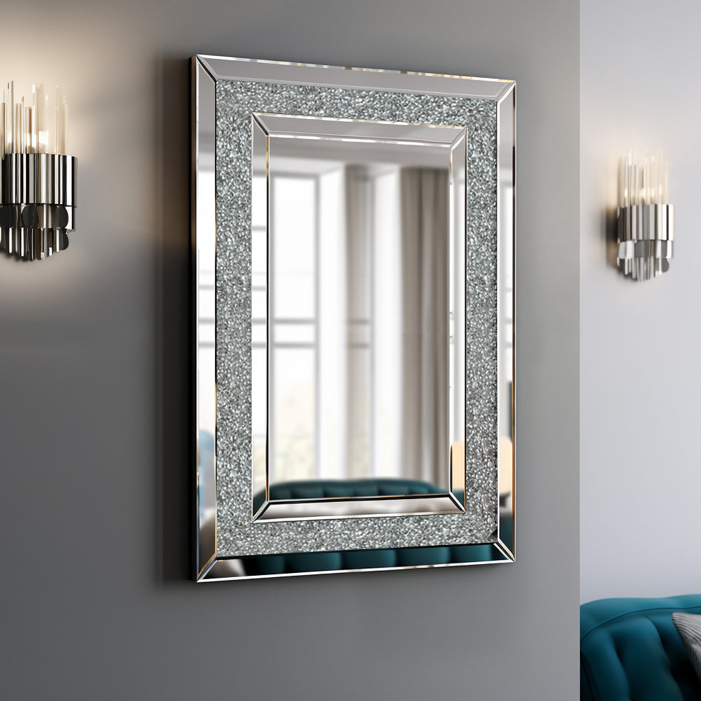 Large Wall-Mounted Silver Decorative Rectangular Wall Mirror for Home, Living Room, Bedroom, Entryway (clear HD mirror) - Korvel