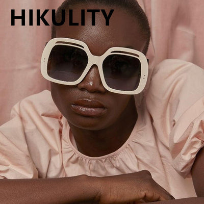 Vintage Oversized Square Rivet Sunglasses For Women New Fashion Brand Hollow Bend Leg Sun Glasses Female Elegant Beige Eyewear - Korvel