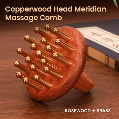 Copper Wood Head Meridian Massage Comb Tool
