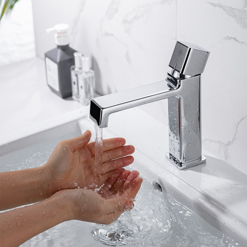 Black square single hole cold and hot countertop basin sink chrome faucet - Korvel