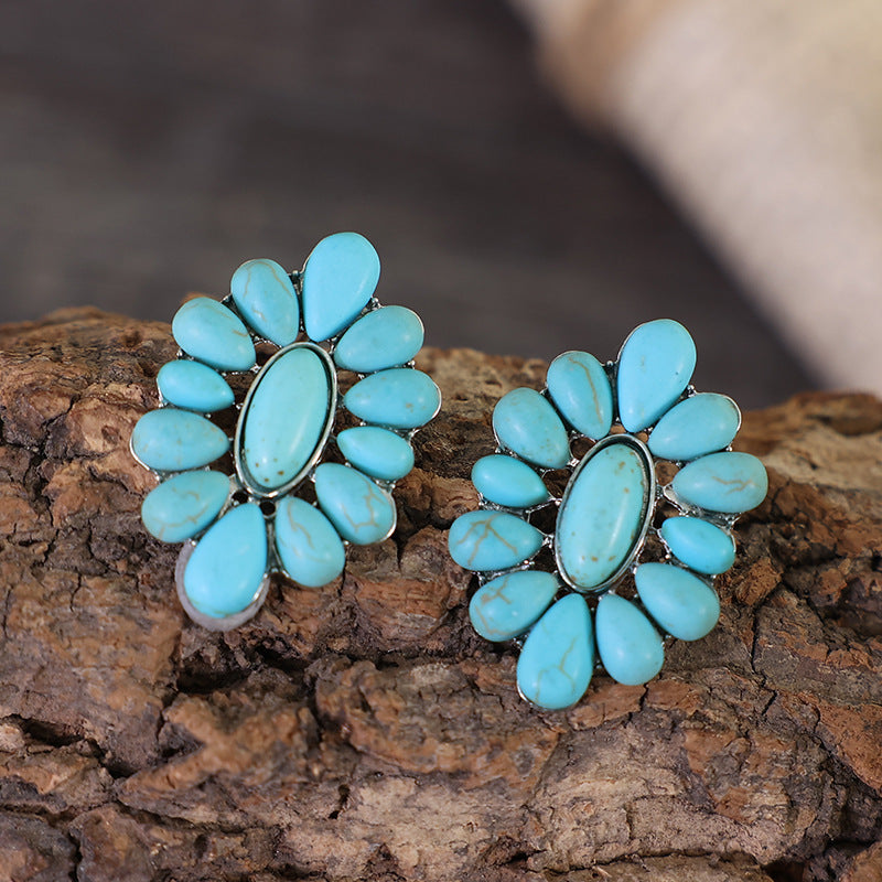 Boucles d'oreilles en forme de fleur en turquoise artificiel élégantes