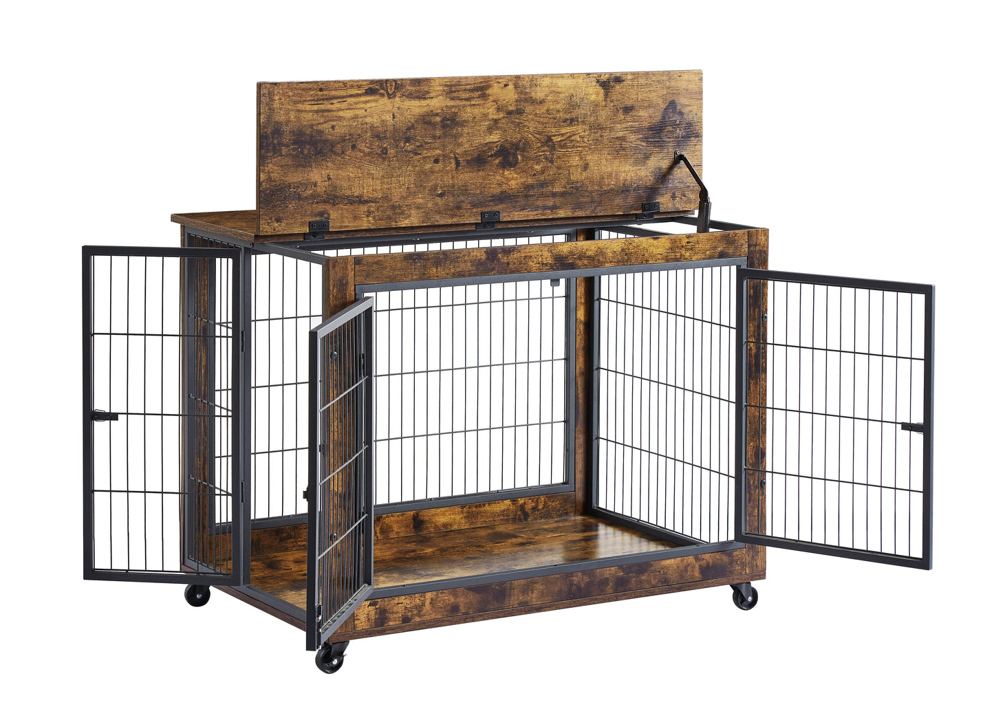 Jaula para Perros de Madera Marrón Rústica con Puertas Dobles
