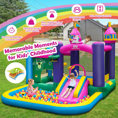 6-in-1 Kids Inflatable Unicorn Bounce House with Blower