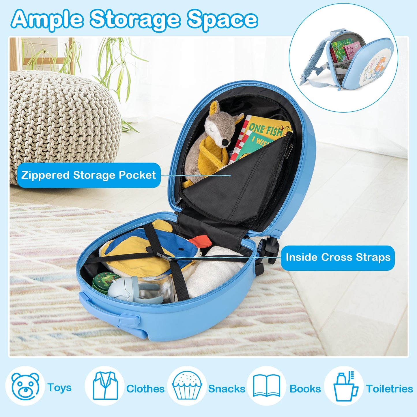 Juego de Equipaje para Niños Gbruno - Maleta de Mano de 14" y Mochila de 10" - Azul