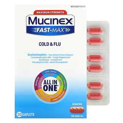 MUCINEX Fast-Max Cold & Flu All-in-One Caplets, 20 Count