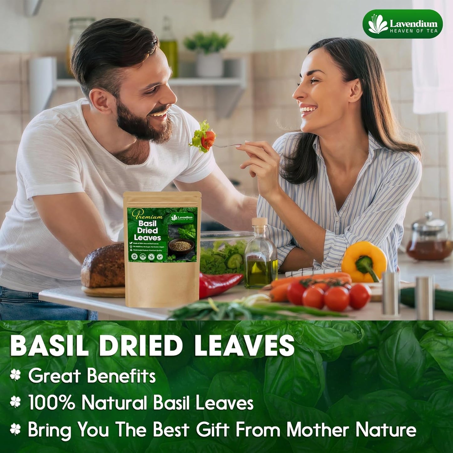 Basilic Séché Premium – 100% Pur, Non-OGM, Sans Gluten, Végétalien