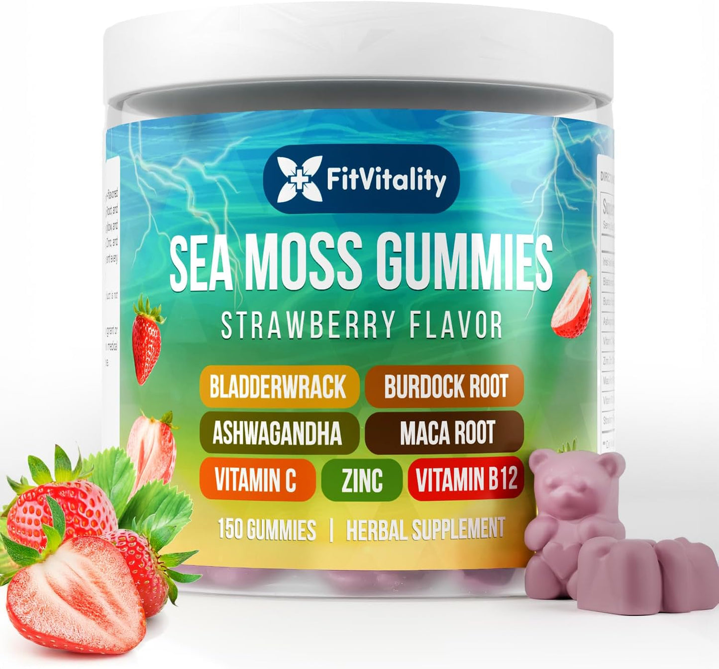 Gomitas de Musgo Marino de Fresa - Suplemento Vegano 9 en 1