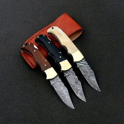 Set of 3 Premium Damascus Folding Knives - Korvel
