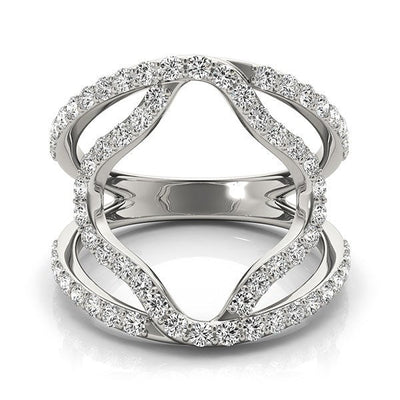 Anillo de Doble Banda Estilo Flor de Diamante en Oro Blanco de 14k