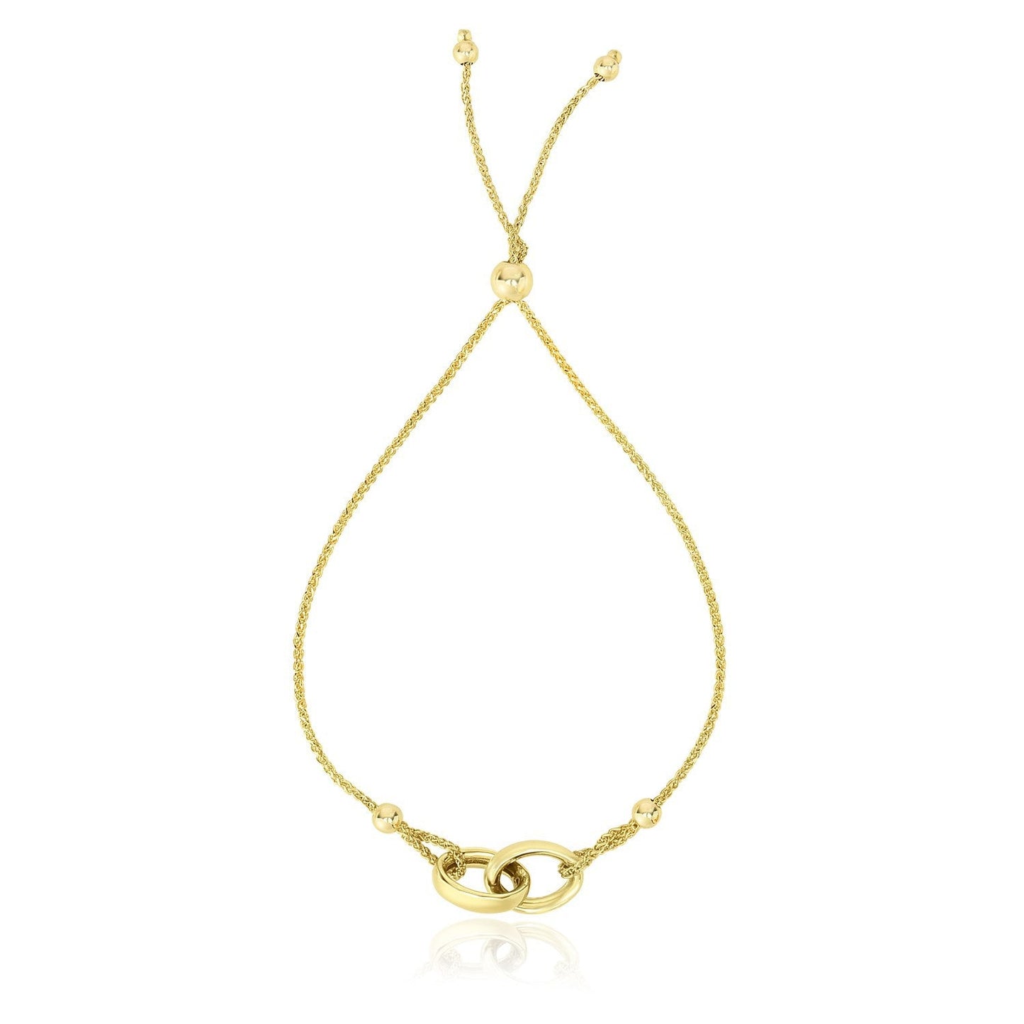 Bracelet ajustable en or jaune 14 carats de style lasso