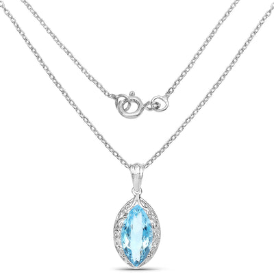 8.22 Carat Genuine Swiss Blue Topaz Pendant in Sterling Silver