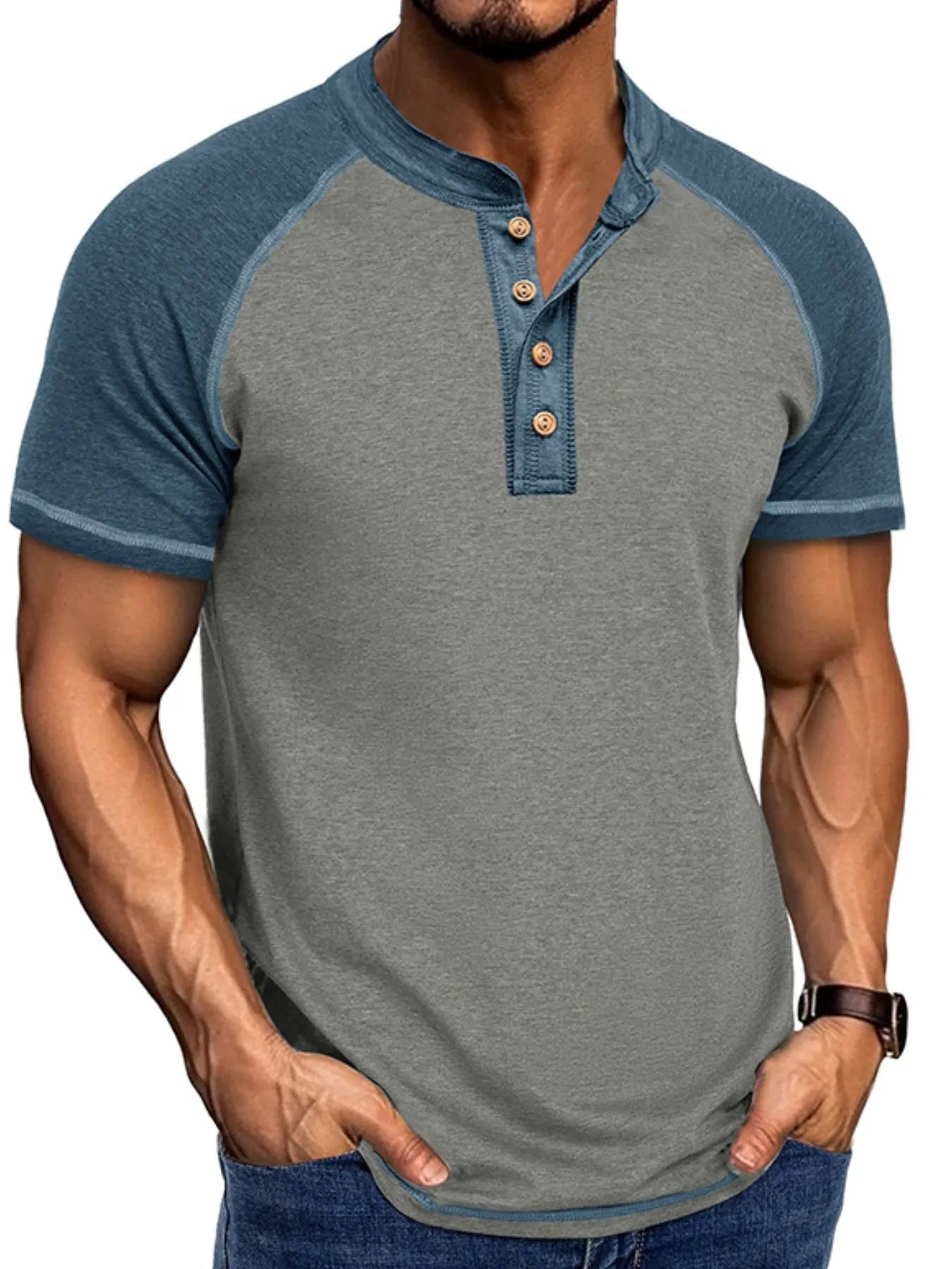 T-shirt Henley Raglan Color Block pour homme
