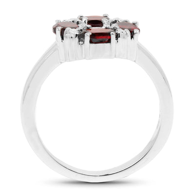 2.02 Carat Genuine Garnet & White Topaz Sterling Silver Ring