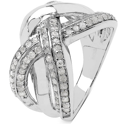 0.55 Carat White Diamond Crossover Ring in Sterling Silver