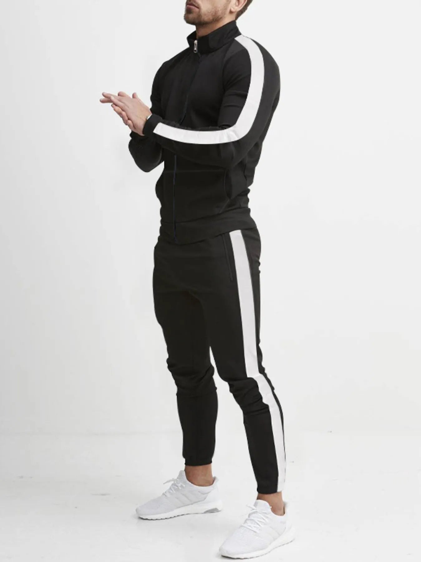 Ensemble de haut zippé et de pantalons à rayures latérales pour hommes grandes tailles