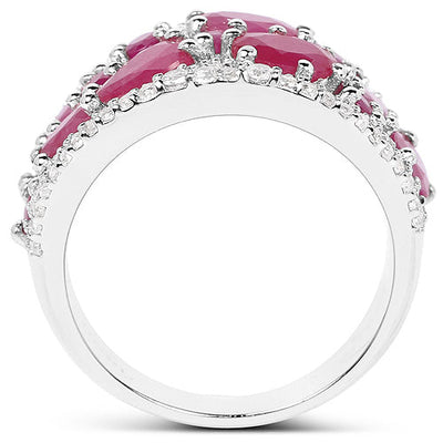 Bague en argent sterling avec rubis véritable de 3,89 carats et zircon blanc