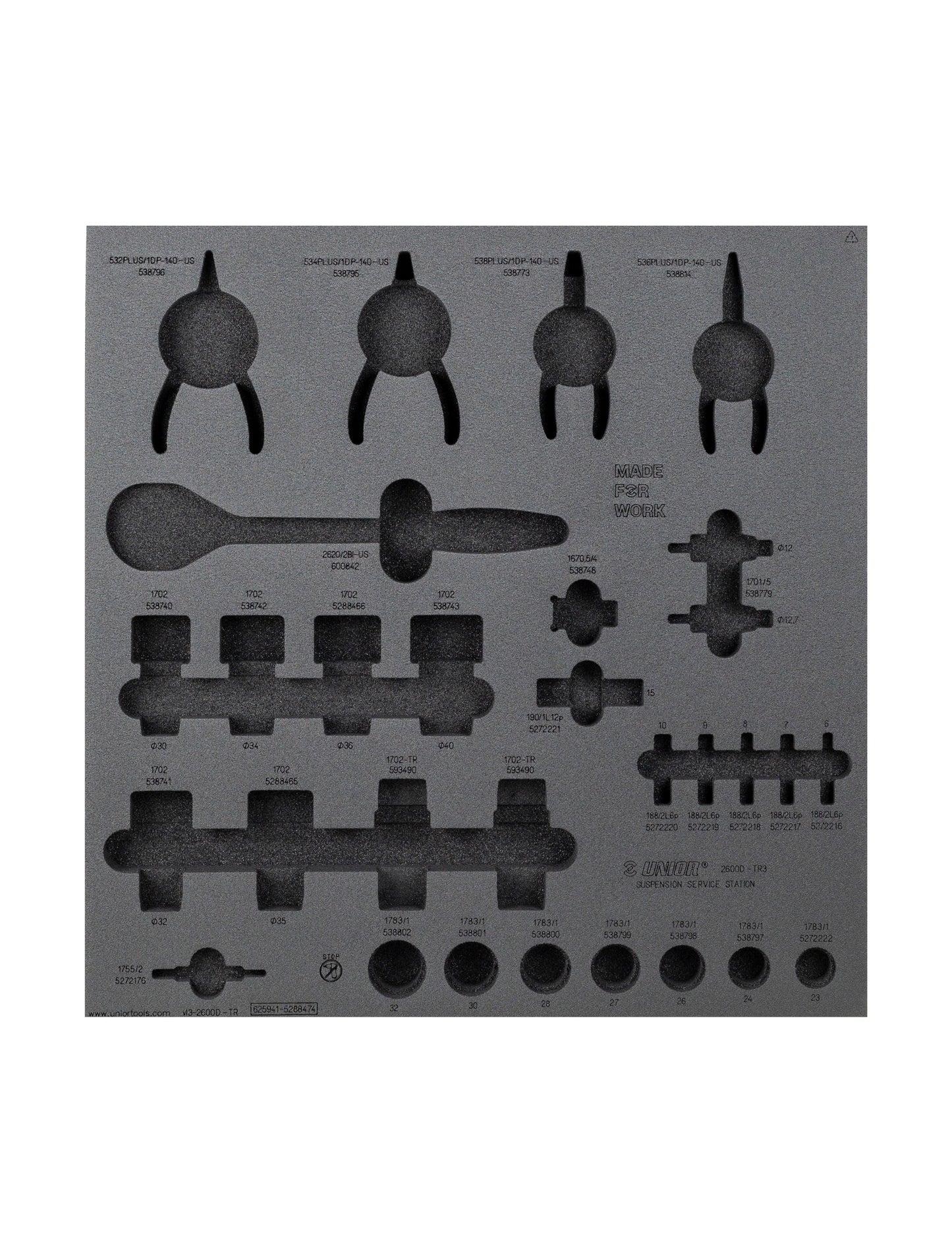 Insert en mousse pour tiroir Unior pour outils de suspension