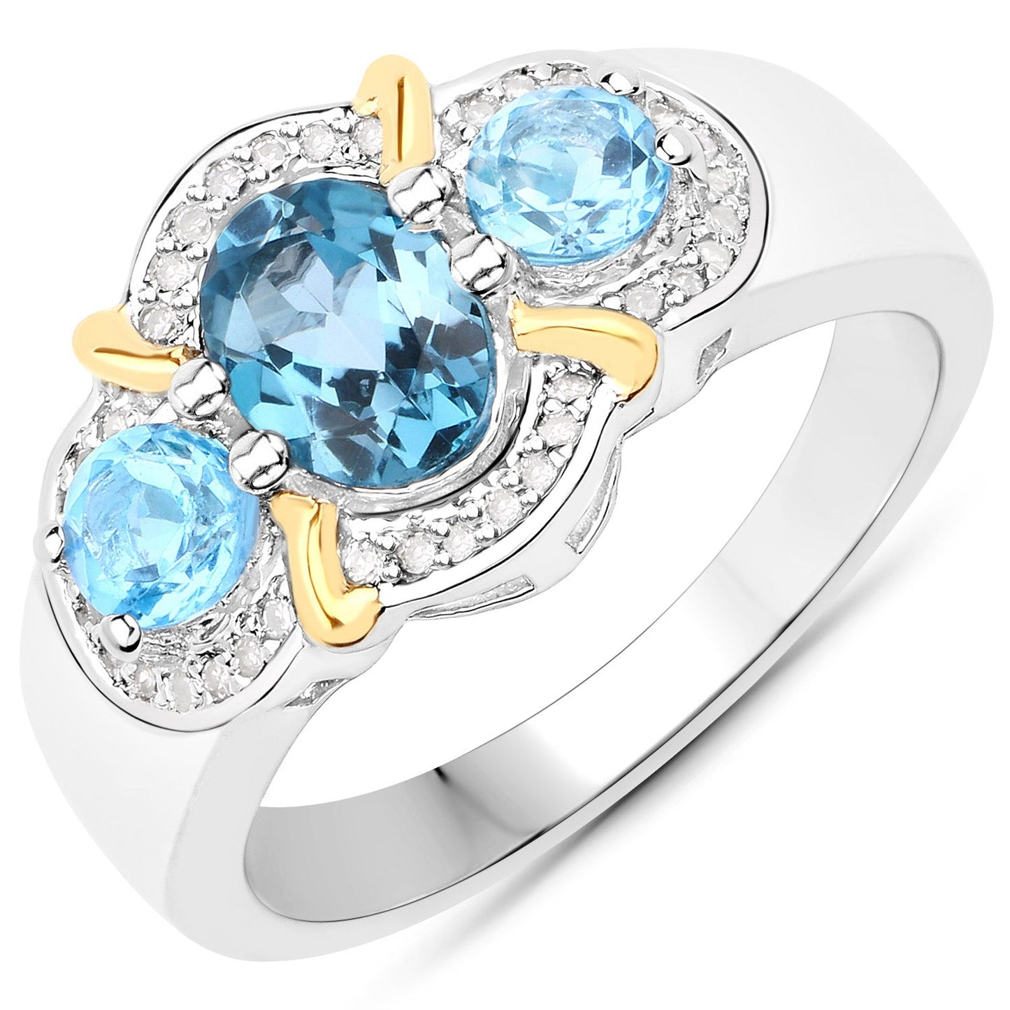 1.64 Carat London Blue Topaz & Diamond Sterling Silver Ring