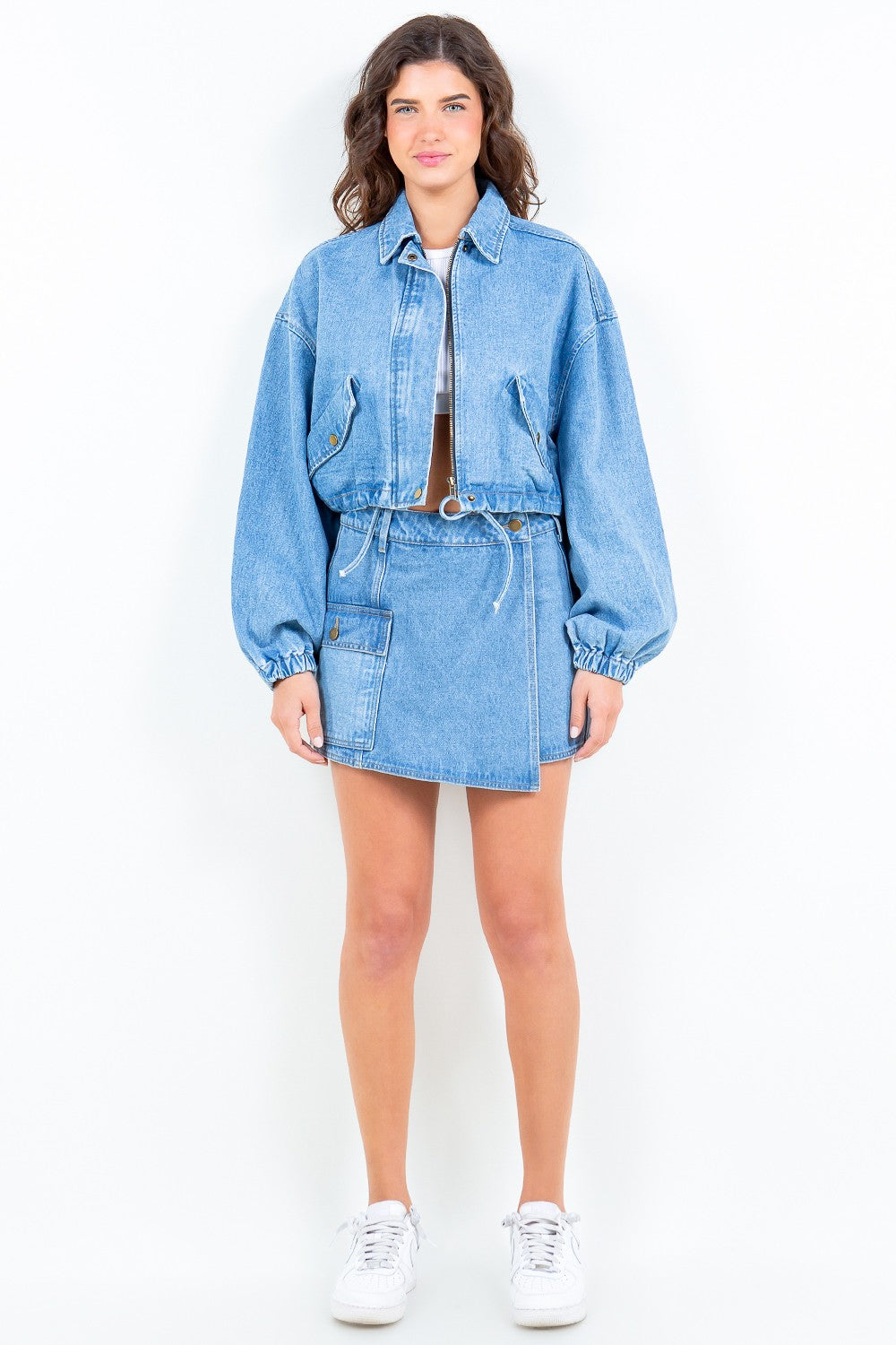 American Bazi Adjustable Drawstring Waist Crop Jacket for Women