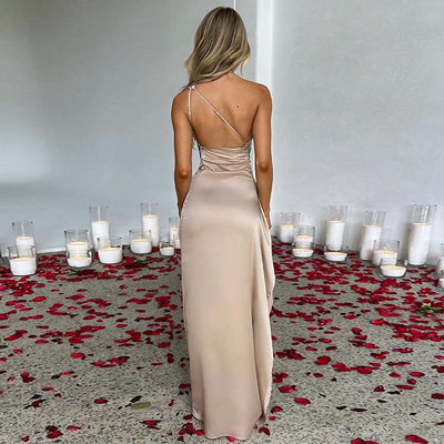 Elegant One-Shoulder Backless Slit Dress for Women