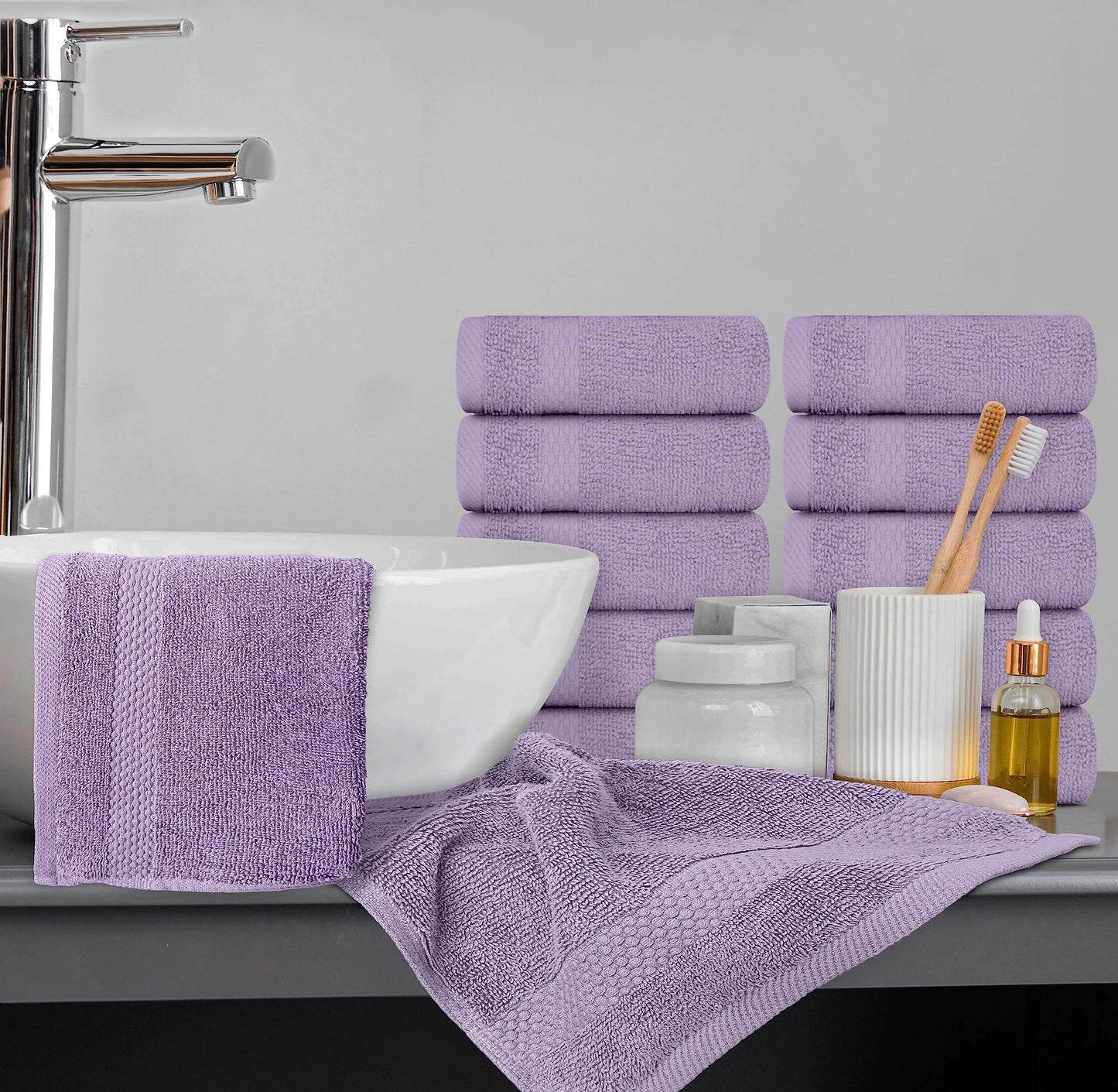 Luxury Lavender Washcloths - Set of 12, 13x13 Inch