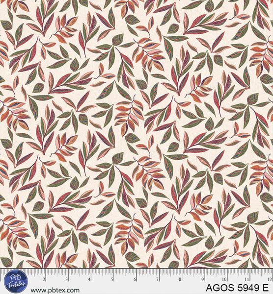 Tissu à feuilles crème naturel A Garden Of Stitches par yard